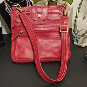 Genuine Leather Red Shoulder / Crossbody Vintage Bag by iLi New York